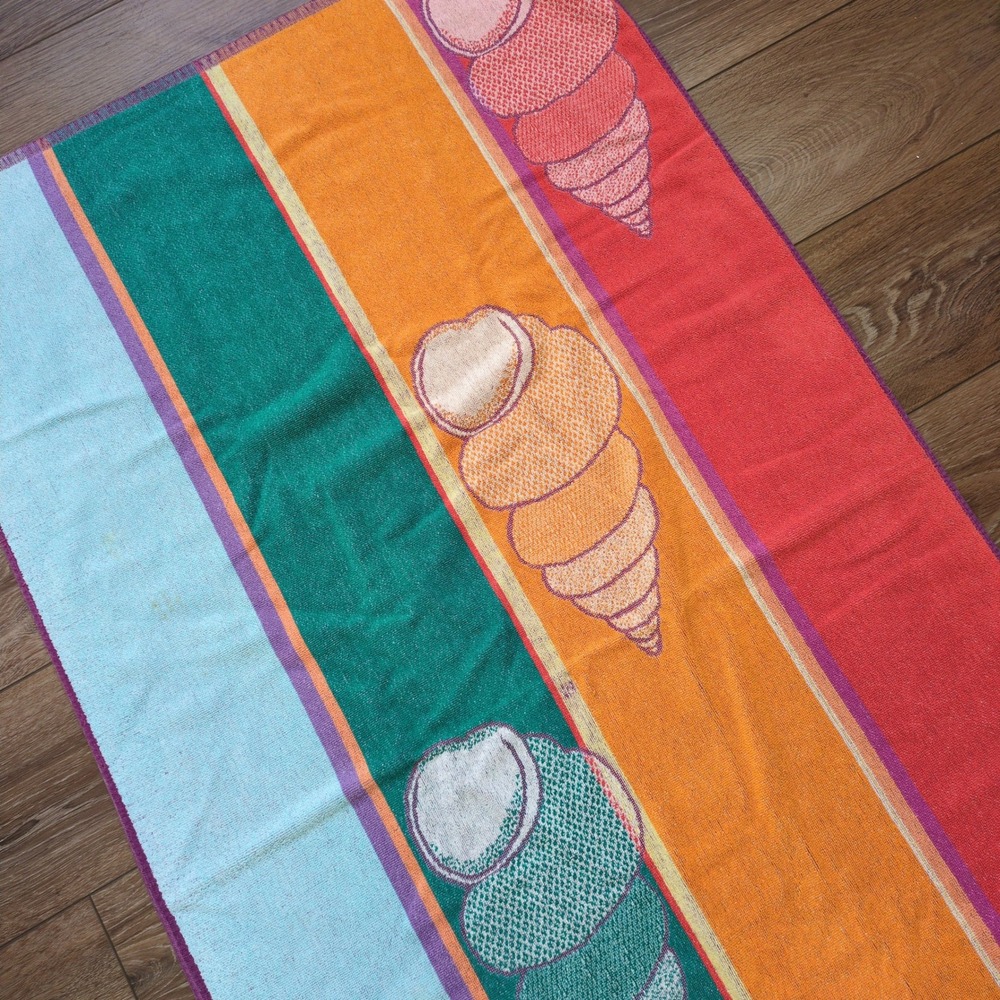 Vintage Striped Sea Sheel Beach Towel Bold Retro Coastal Funky Bright 28 x 52
